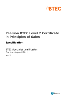 BTEC Level 2 Certificate in Principles of Sales specification